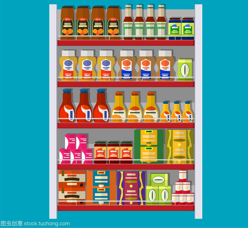 超市貨架上的豐富雜貨與食品世界